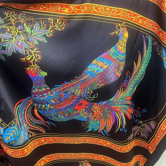 VTG Winlar Black Peacock Pheasant Phoenix Afghan Caftan One Size Fits Most - Picture 4 of 6